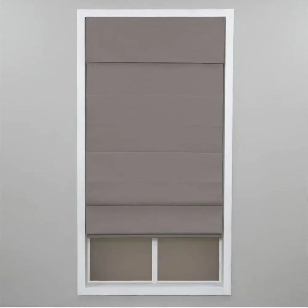 Real Simple Gray Cordless Blackout Energy-Efficient Cotton Roman Shade 32 in. W